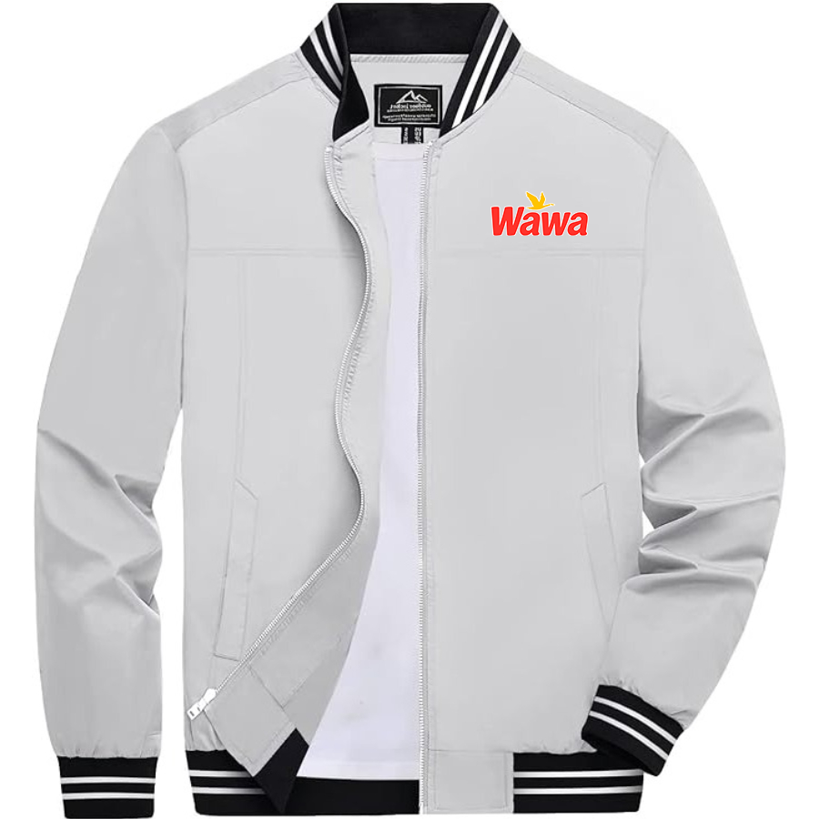 Men's Wawa Gas Station Lightweight Zip-Up Bomber Jacket Ribbed Collar and Cuffs Outerwear